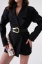 Women's Black Faux Leather Buckle Design Double Band Belt 7090 - 7