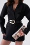 Women's Black Faux Leather Buckle Design Double Band Belt 7090 - 8