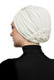 Crystal Fan Stone Embroidered Double-Sided Lined Cream Ready-made Hijab Hijab Evening Dress Bonnet - 5