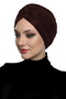 Cross Pleated Band Lined Brown Ready-To-Wear Turban Hijab Pool Cap Suitable for Medical Use - 4