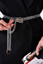 Women's Silver Double Row Chain Design Square Buckle Belt 7250 - 7