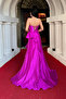 Organza Satin Fabric Back String Evening Dress - FUCHSIA - 5