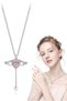 Women's Steel Necklace with Movable Wings and Hearts and Pink Stones Eck49B