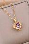 Colorful Embellished Heart Shaped Women's Steel Necklace and Ring Set eck48ky - 8