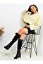 Women's Bat Double Sleeve Loose Extra Oversized Comfortable Round Neck Blouse Beige 700-2943308 - 3