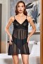Aqua 23668 Women's Black Chiffon Lace and Sequin Embroidered Strappy Nightgown - 2