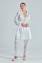 Women's Ecru Satin Dowry Set 6 Piece Lace Dressing Gown Nightgown Pajamas Set with Shorts - 6