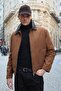 Men's Leather Detailed Suede Tan Jacket Coat - 5