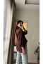 Brown Women's Oversize Muslin Shirt with Pockets - 2