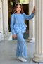 My Little Girl's Girls' Suit with Stone Detail and Slit Pants - Blue - 6