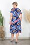 Women's Navy Blue Pink Tropical Pattern Midi Dress - 7