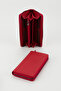 Boxed Genuine Leather Red Zippered Large Size Women's Hand Portfolio Card Holder Wallet