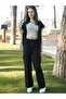 3 Pieces of Elegance: Sleeveless Hooded Zip-Up Jacket + Sling Crop + Double Cargo Pockets Pipe Leg Bottom - 2