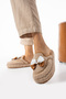 Beige Women's Winter Slippers with Bow Tie - 4