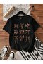 Leopard Ribbons T-Shirt - Black Oversize Printed Crew Neck Printed Short Sleeve Loose Fit