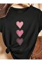 Painted Hearts T-Shirt - Black Oversized Printed Crew Neck Printed Short Sleeve Loose Fit - 2