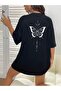 Moon Butterfly T-Shirt - Black Oversize Printed Crew Neck Printed Short Sleeve Loose Fit - 4