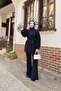 Navy Blue Double Set - Women's Set with Pleat Detail and Belt