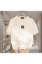 3 Lines Printed Beige Men's T-Shirt 100% Organic Cotton Textured Comfort T-Shirt - 2