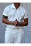 Ribbed Half Zipper Polo Neck T-Shirt - 2