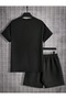 Black Flat Bottom Top Shorts T-Shirt Set - 2