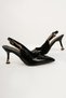 Women's Black Patent Leather Buckle Detailed Back Open Heel Stiletto Shoes - 2