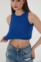 Blue Halter Neck Ribbed Crop Tank Top Blouse - 5