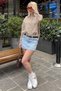 Beige Pocket Detailed Striped Women's Shirt Mg2295 - 3