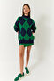 Women's Navy Blue Green Diamond Patterned Half Turtleneck Oversize Thick Knitwear Sweater 60261376 - 2