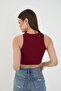 Burgundy Halter Neck Ribbed Crop Tank Top Blouse - 5