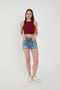 Burgundy Halter Neck Ribbed Crop Tank Top Blouse - 7
