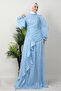 Baby Blue Tulin Hijab Evening Dress - 4