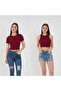 2-Piece Ribbed Short Sleeve and Strap Burgundy Body Crop Blouse