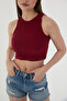 2-Piece Ribbed Short Sleeve and Strap Burgundy Body Crop Blouse - 3
