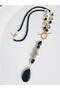 Long Natural Stone and Real Pearl Design Necklace 75cm - 2