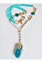 Long Natural Stone and Real Pearl Design Necklace 88cm - 2