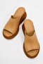 Women's Genuine Leather Wedge Heeled Slippers 6307 Caramel - 6