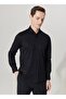 Men's Black Slim Fit Narrow Cut Hidden Button Collar 100% Cotton Shirt - 2