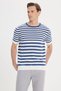 Men's Navy Blue-White Slim Fit Slim Fit 100% Cotton Striped Crew Neck Knitwear T-Shirt - 3