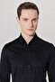 Men's Black Slim Fit Narrow Cut Hidden Button Collar 100% Cotton Shirt - 7