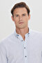 Men's Blue Slim Fit Slim Fit Buttoned Collar Linen Look 100% Cotton Flame Summer Shirt - 5