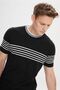 Men's Black-White Standard Fit Regular Fit 100% Cotton Striped Crew Neck Knitwear T-Shirt - 4