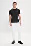 Men's Black Slim Fit Slim Fit Linen Look Crew Neck T-Shirt - 2
