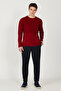 Men's Red Anti-pilling Non-pilling Standard Fit Crew Neck Textured Knitwear Sweater - 2