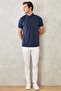 Men's Navy Blue Slim Fit Narrow Cut Polo Neck Plain Casual T-Shirt - 3