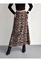 Women's Black Leopard Print Elastic Waist Long Viscose Fabric Bell Model Skirt - 3