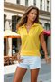 Women's Short Sleeve Corded Fabric Ribbed Knit Viscose Cotton Polo Collar Blouse T-Shirt 700-2879242