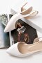 Duara White Side Buckle (4 cm Heel Height) Pointed Toe Heeled Ballerina Shoes - 3