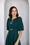 Emerald Crepe Fabric Bow Detail Plunging Neckline Midi Length Dress - 4