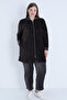Women's Plus Size Line Print Long Sleeve Zipper Pocket Cotton Velvet Bottom Top Suit